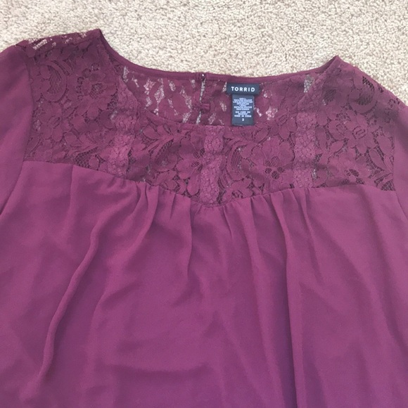 TORRID size 2X dark wine lace long sleeve top - Picture 5 of 9